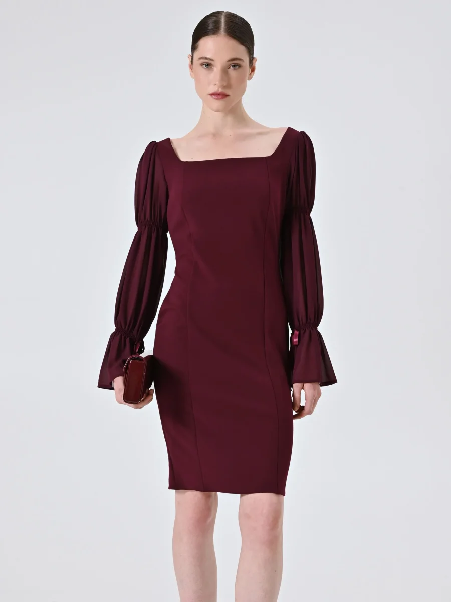 Abito Bordeaux con Maniche a Sbuffo – Image 7