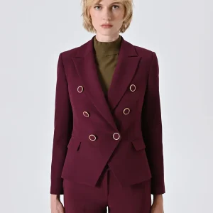 Giacca Doppiopetto Bordeaux con Bottoni Cerchiati