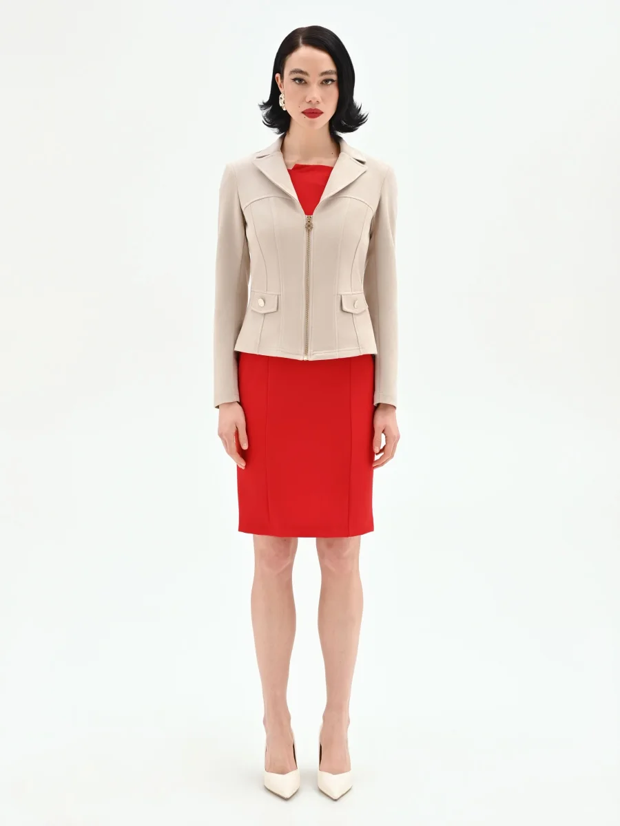 Giacca avvitata color tortora beige effetto camoscio – Image 2