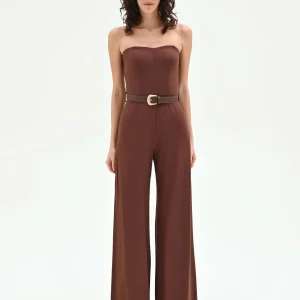 Tuta marrone con pantalone a palazzo