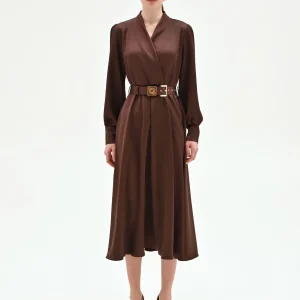 Abito midi cioccolato con cintura