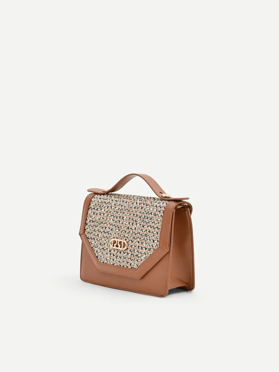 Borsa pochette cuoio con intarsio effetto raffia – Image 2