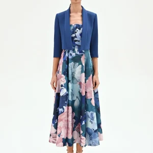 Giacca corta blu brillante con collo sciallato