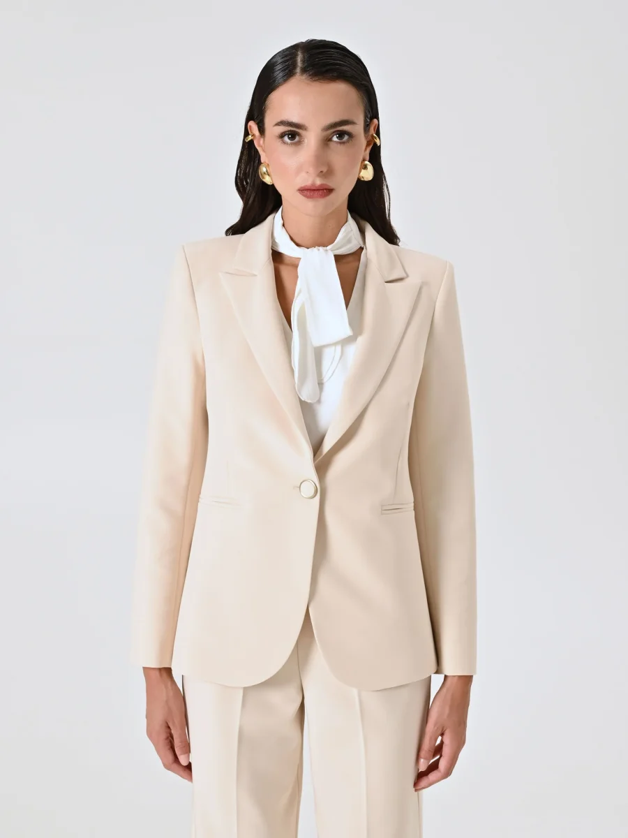 Giacca Monopetto in Tessuto Tecnico Beige Chiaro – Image 2