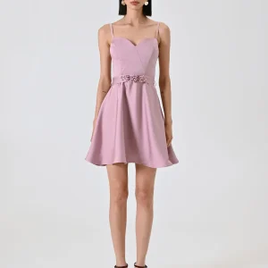 Abito a Ruota Rosa Malva in Raso