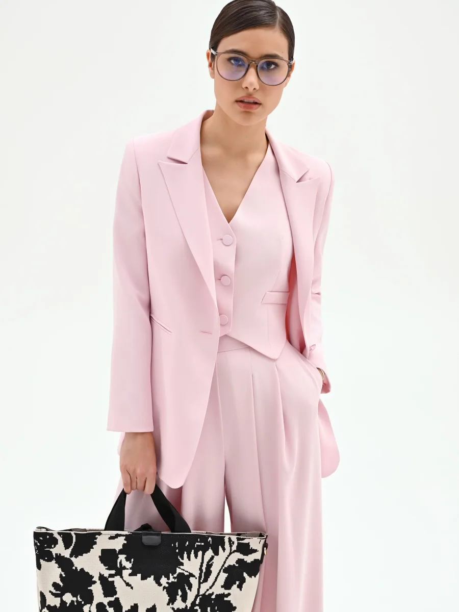 Blazer monopetto rosa pastello in cadi – Image 8