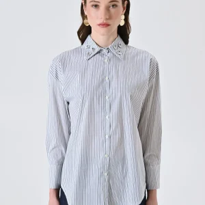 Camicia a Righe con Decoro Pietre