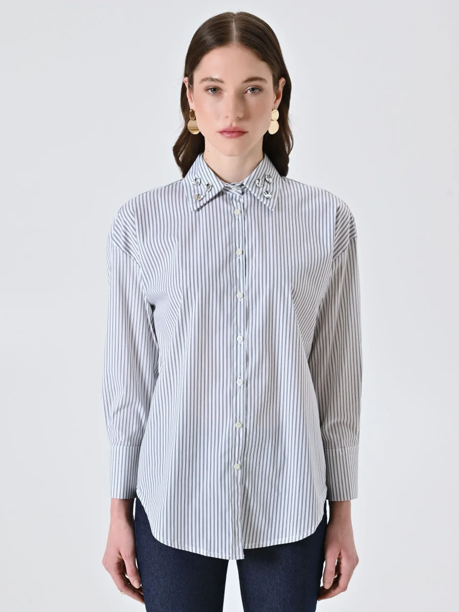 Camicia a Righe con Decoro Pietre – Image 2