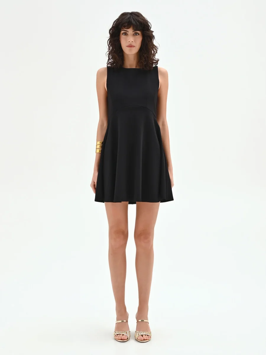 Abito corto nero con gonna svasata – Image 5