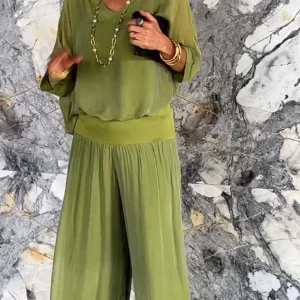 Clara - Ensemble Élégant Avec Pantalon En Chiffon Large