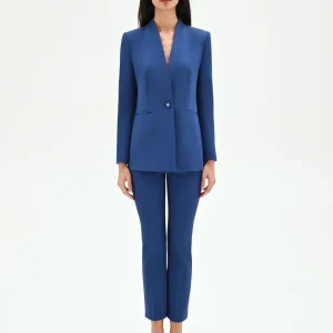 Giacca blazer blu brillante senza rever