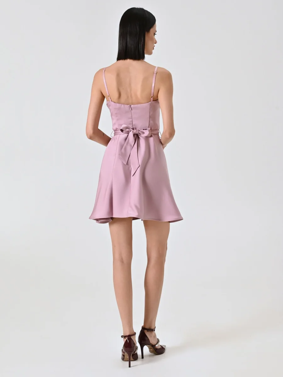 Abito a Ruota Rosa Malva in Raso – Image 5