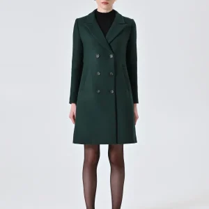 Cappotto misto Lana Verde Doppiopetto con Revers a Lancia