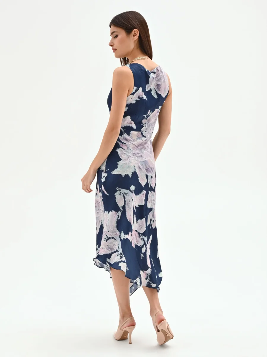 Abito longuette blu brillante con stampa floreale – Image 3