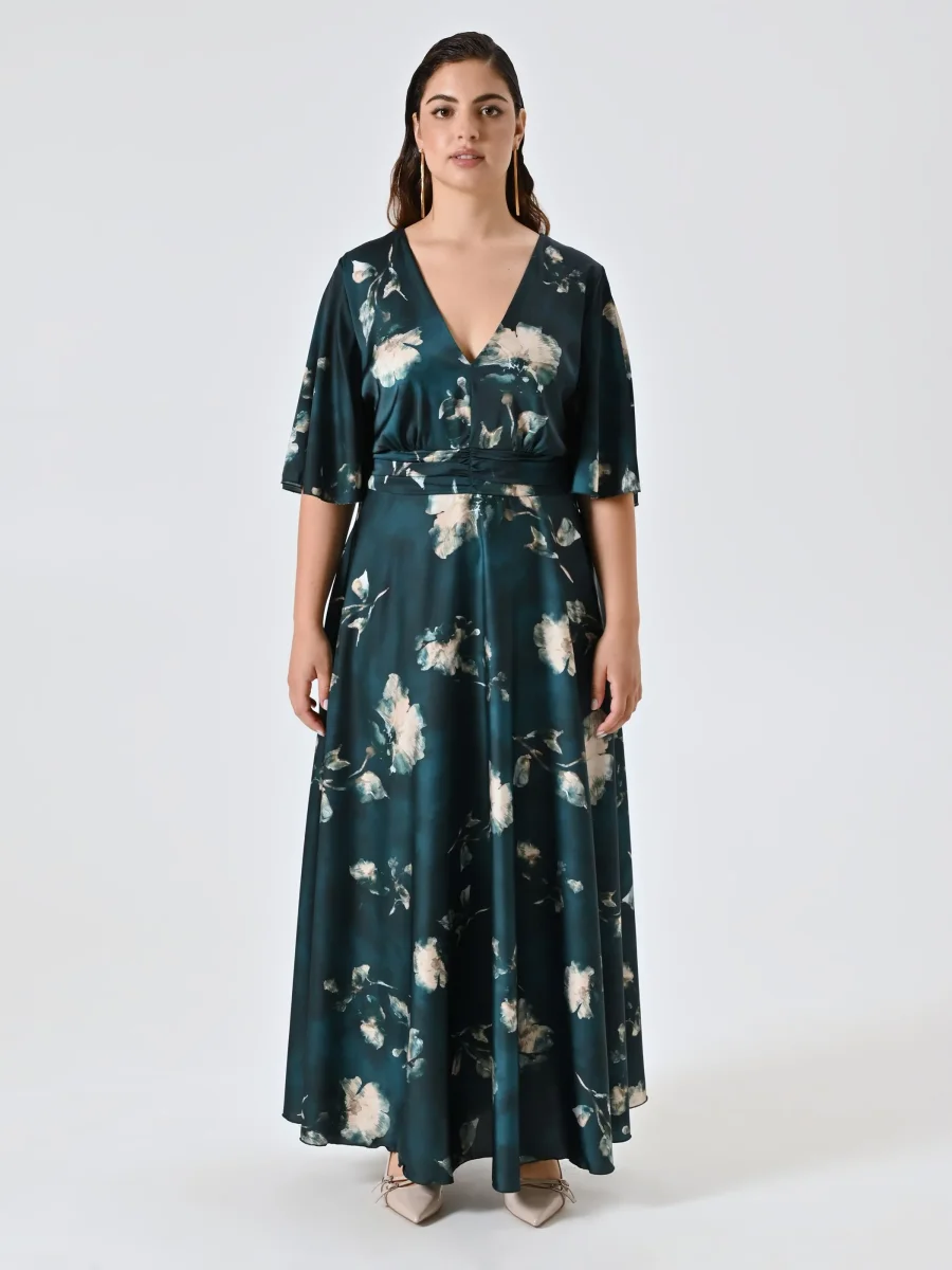 Abito Curvy Lungo Verde stampa Floreale – Image 5