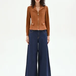 Giubbino corto cammello beige in similpelle