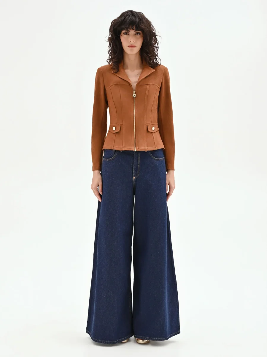 Giubbino corto cammello beige in similpelle