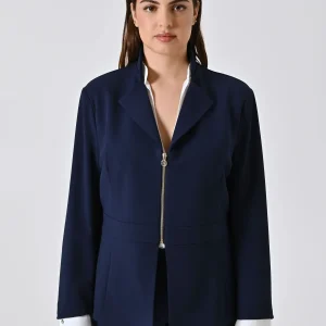 Giacca Curvy Blu con Zip in Scuba mano Crepe
