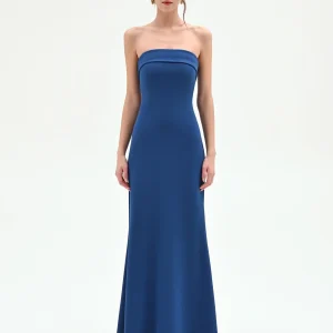 Abito lungo blu brillante con scollo a fascia