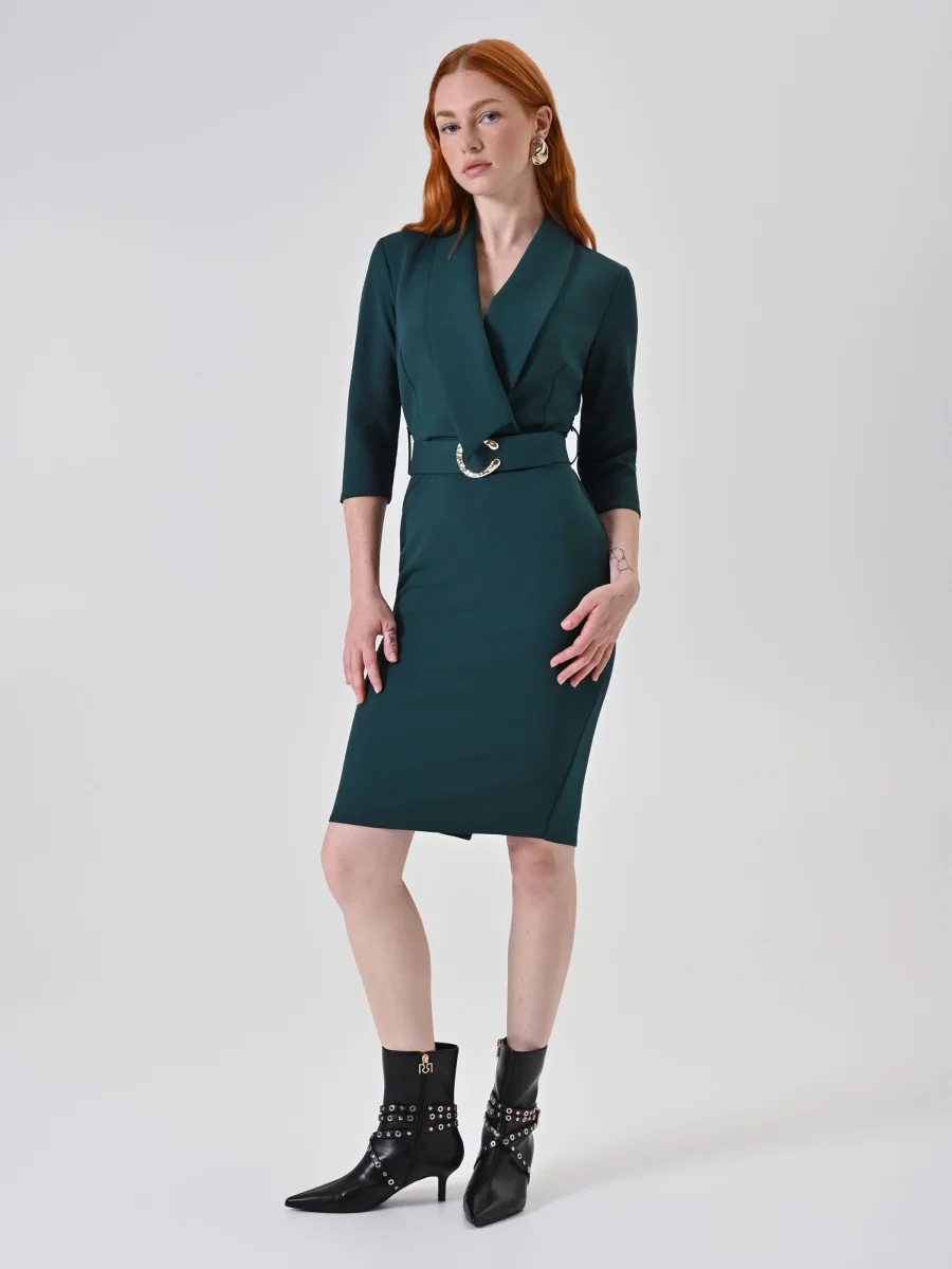 Abito tubino verde con cintura – Image 3