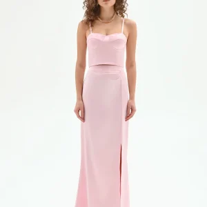 Top bustier rosa pastello con pizzo