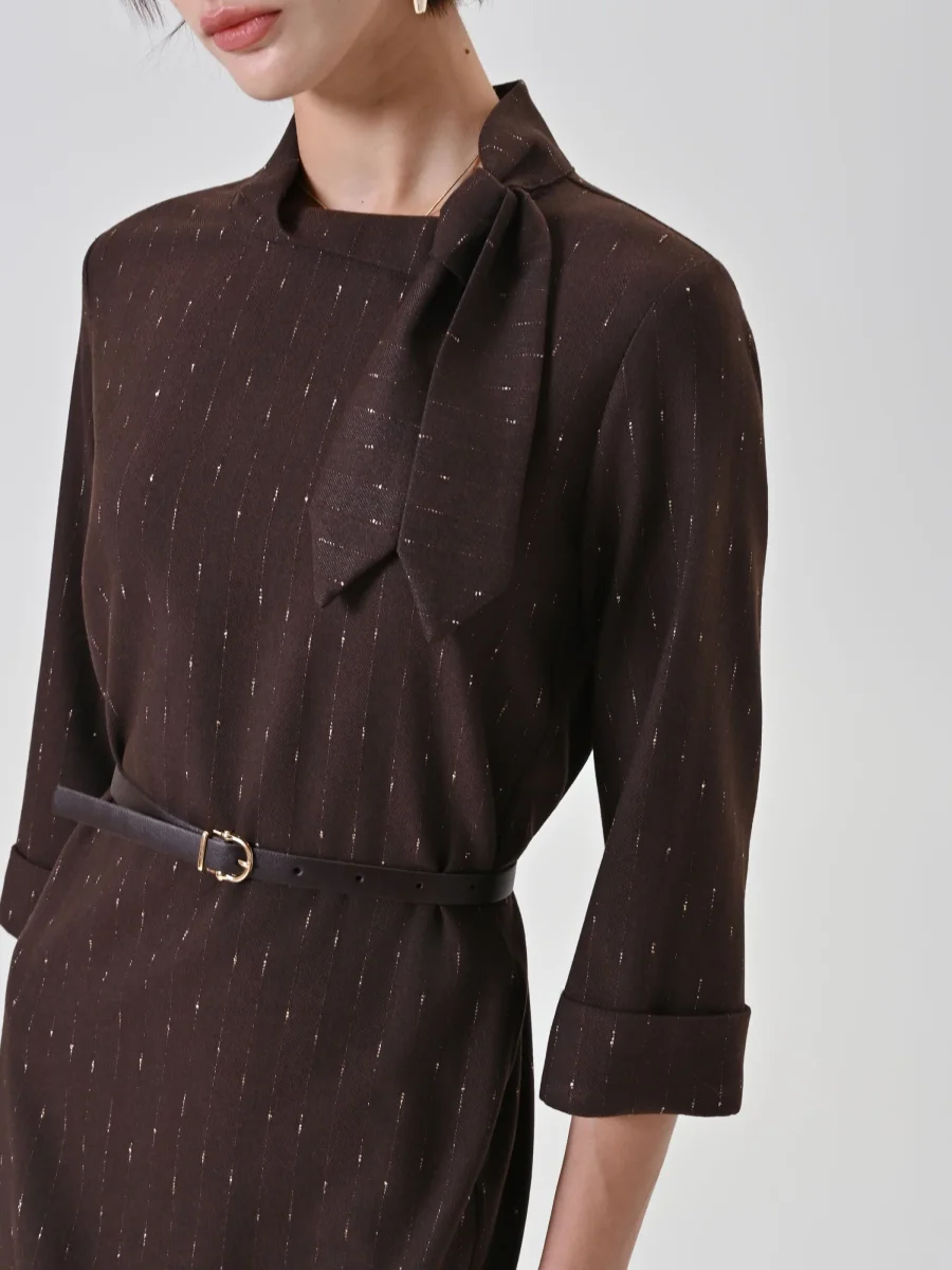 Abito cioccolato gessato con fusciacca – Image 4