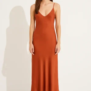 Robe Orange Satinée Longue