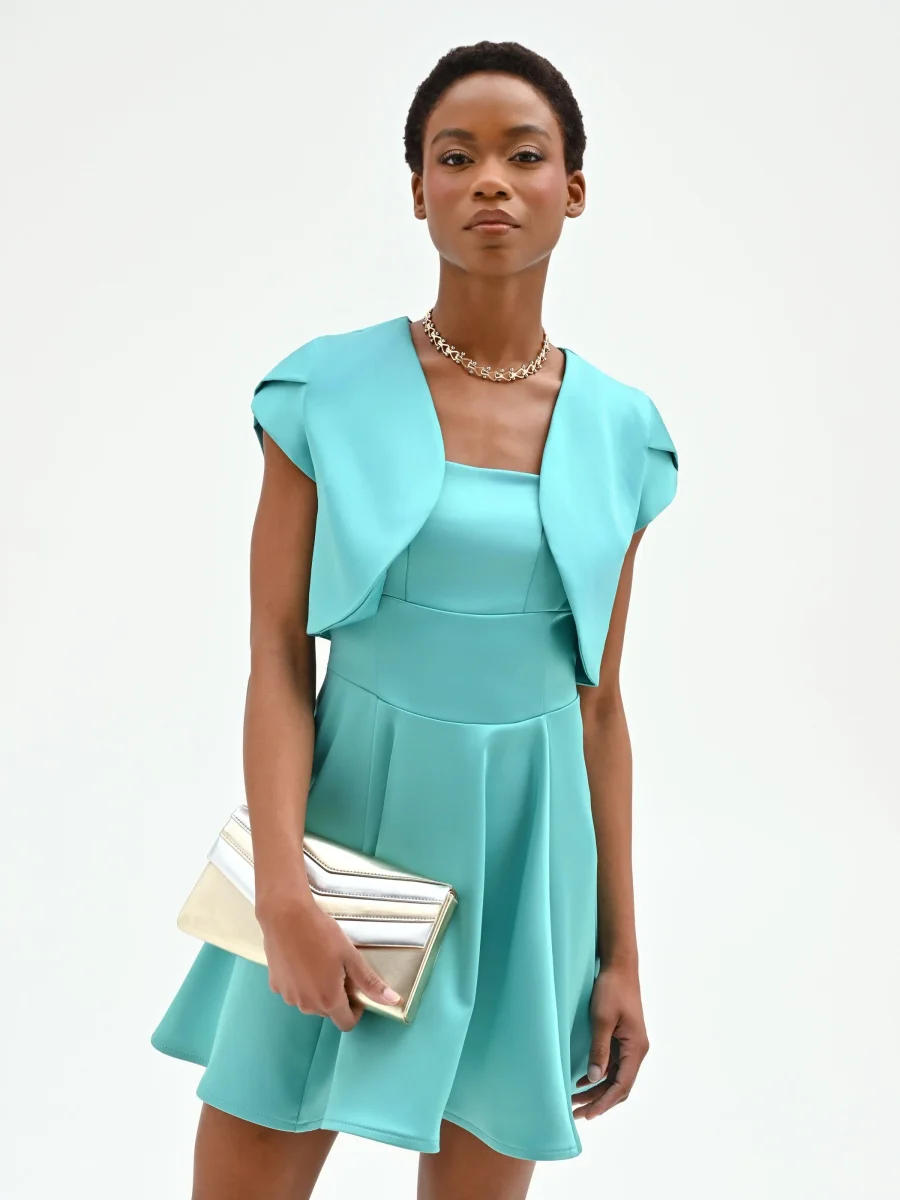 Coprispalla bolero turchese azzurro con maniche a cappuccio – Image 7