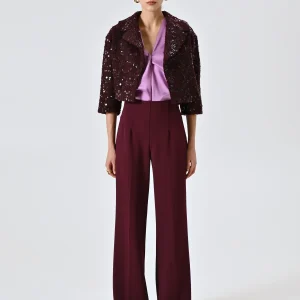 Cappotto Corto in Panno Bouclé Bordeaux con Paillettes