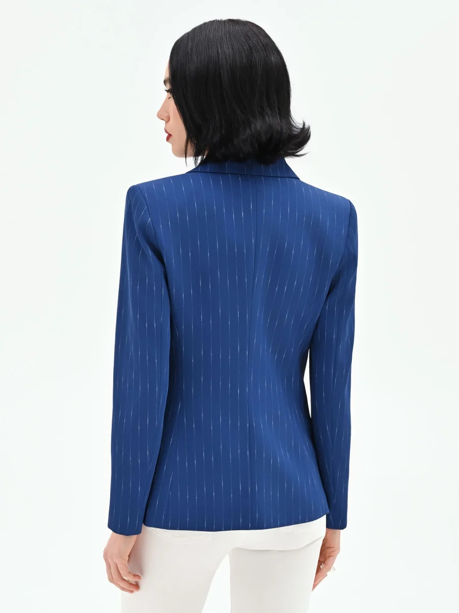 Giacca blazer blu brillante effetto gessato – Image 4
