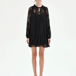 Abito corto nero in pizzo floreale