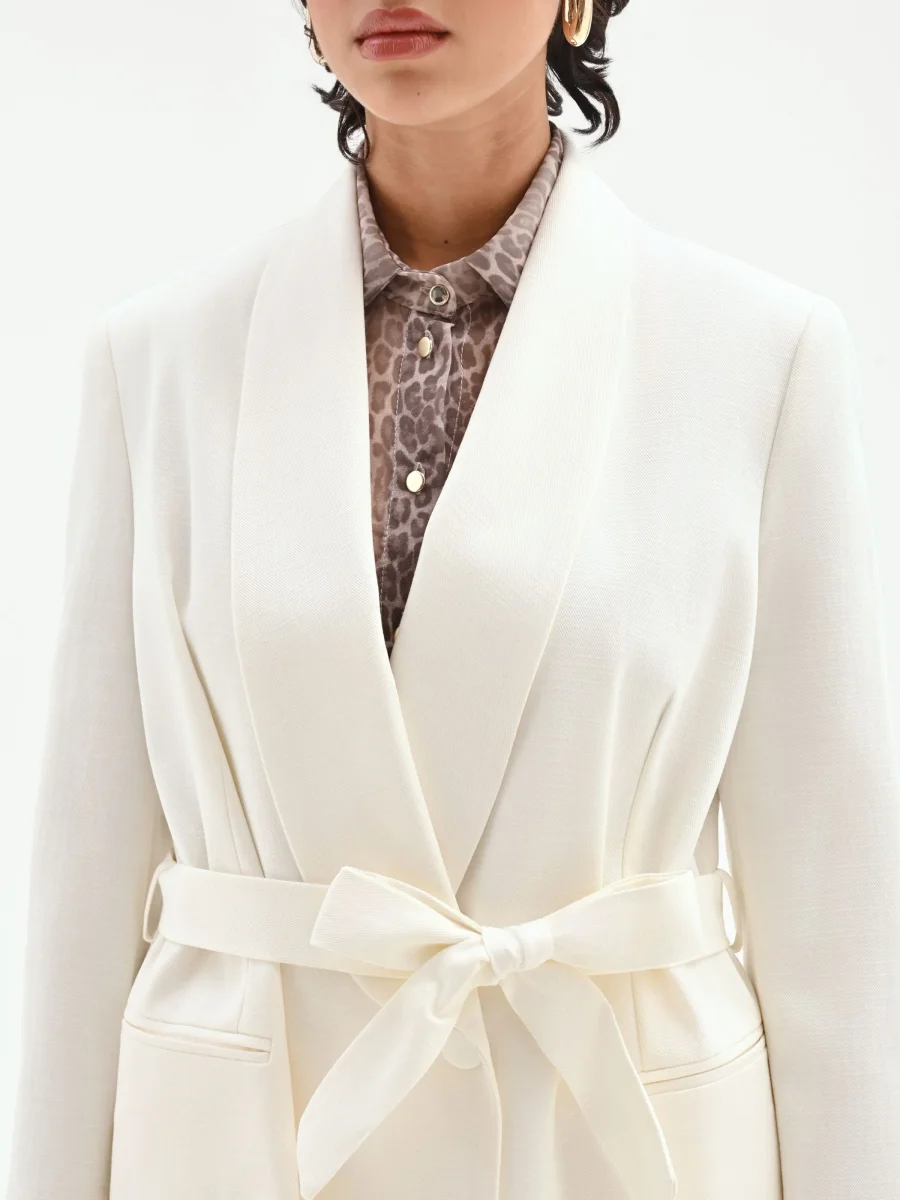 Giacca blazer doppiopetto in misto cotone lyocell bianco – Image 5