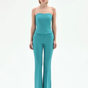 Top Studio verde smeraldo a cuore con impunture