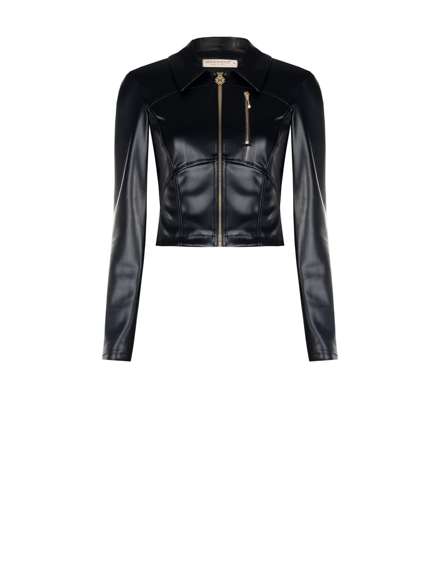 Biker nero effetto pelle con dettagli dorati – Image 7