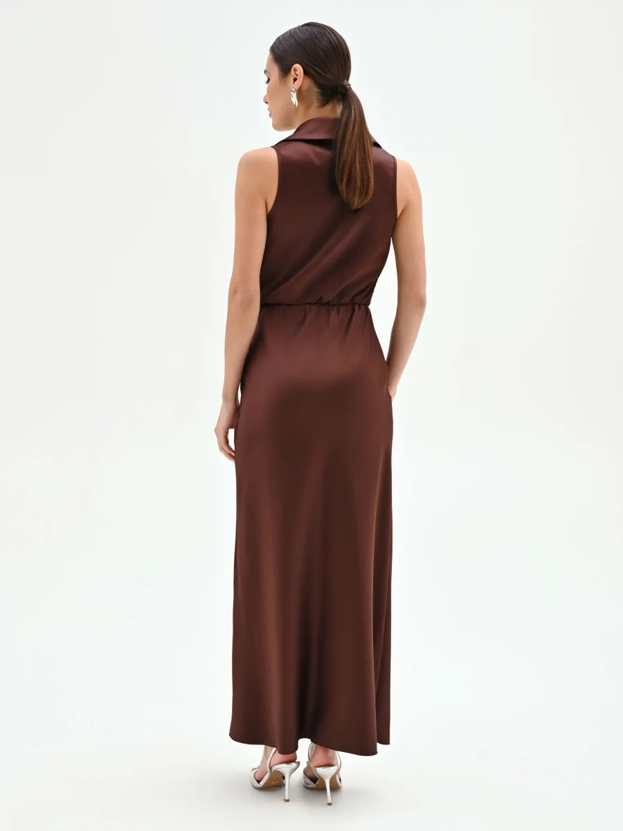 Abito longuette cioccolato con drappeggio – Image 3