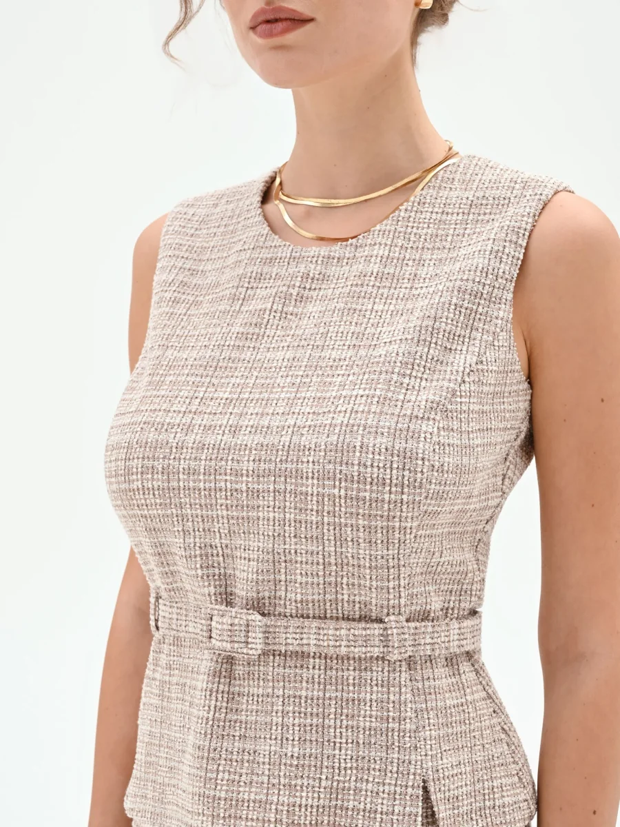 Top in Tweed Beige con Cintura – Image 6