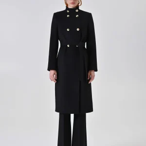 Cappotto Nero Doppiopetto con Collo in Piedi