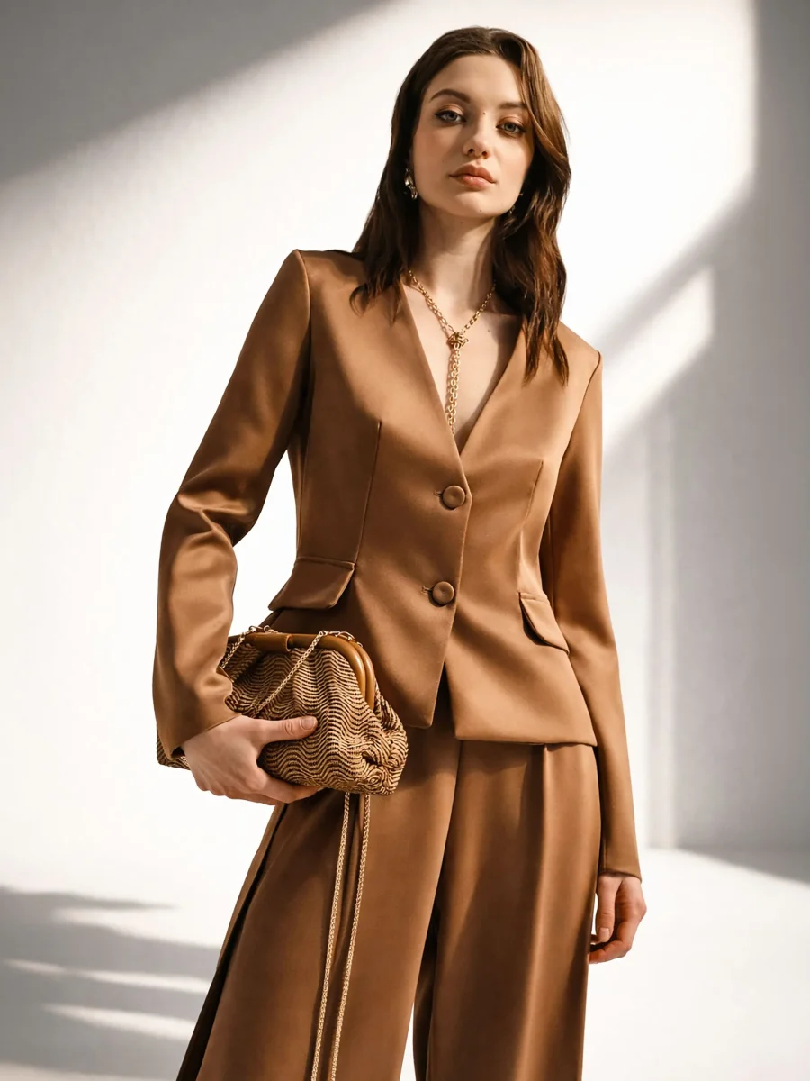 Blazer marrone bronzo in raso liscio – Image 7