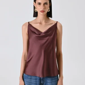 Top Marrone Cioccolato con Scollo Drappeggiato