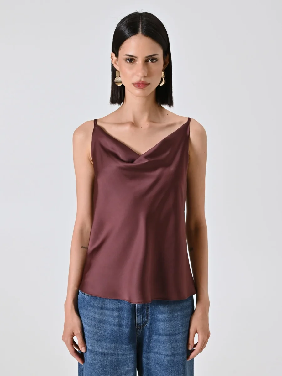 Top Marrone Cioccolato con Scollo Drappeggiato