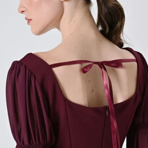 Abito Bordeaux con Maniche a Sbuffo