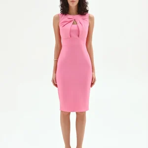 Abito tubino rosa con nodo e cut-out