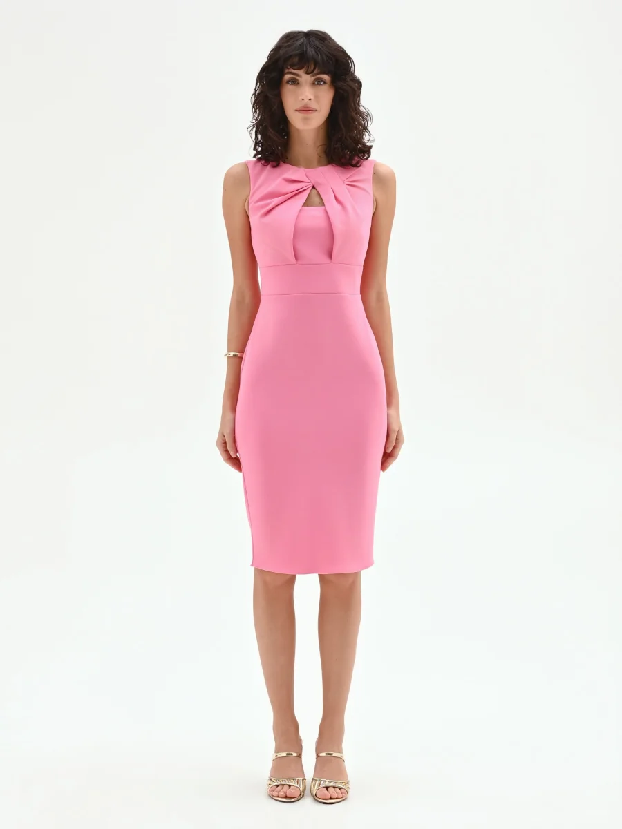 Abito tubino rosa con nodo e cut-out – Image 2