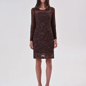 Abito Marrone in Tulle Ricamo Paillettes