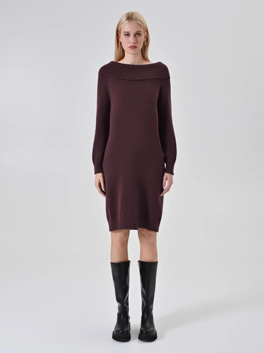 Abito Bordeaux in Maglia con scollo Ribaltato – Image 3