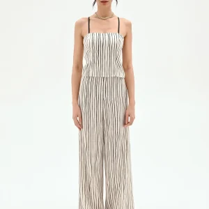 Top in lino panna con fantasia a righe