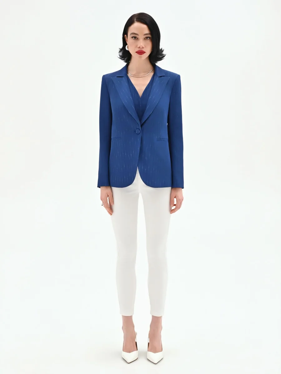 Giacca blazer blu brillante effetto gessato – Image 5