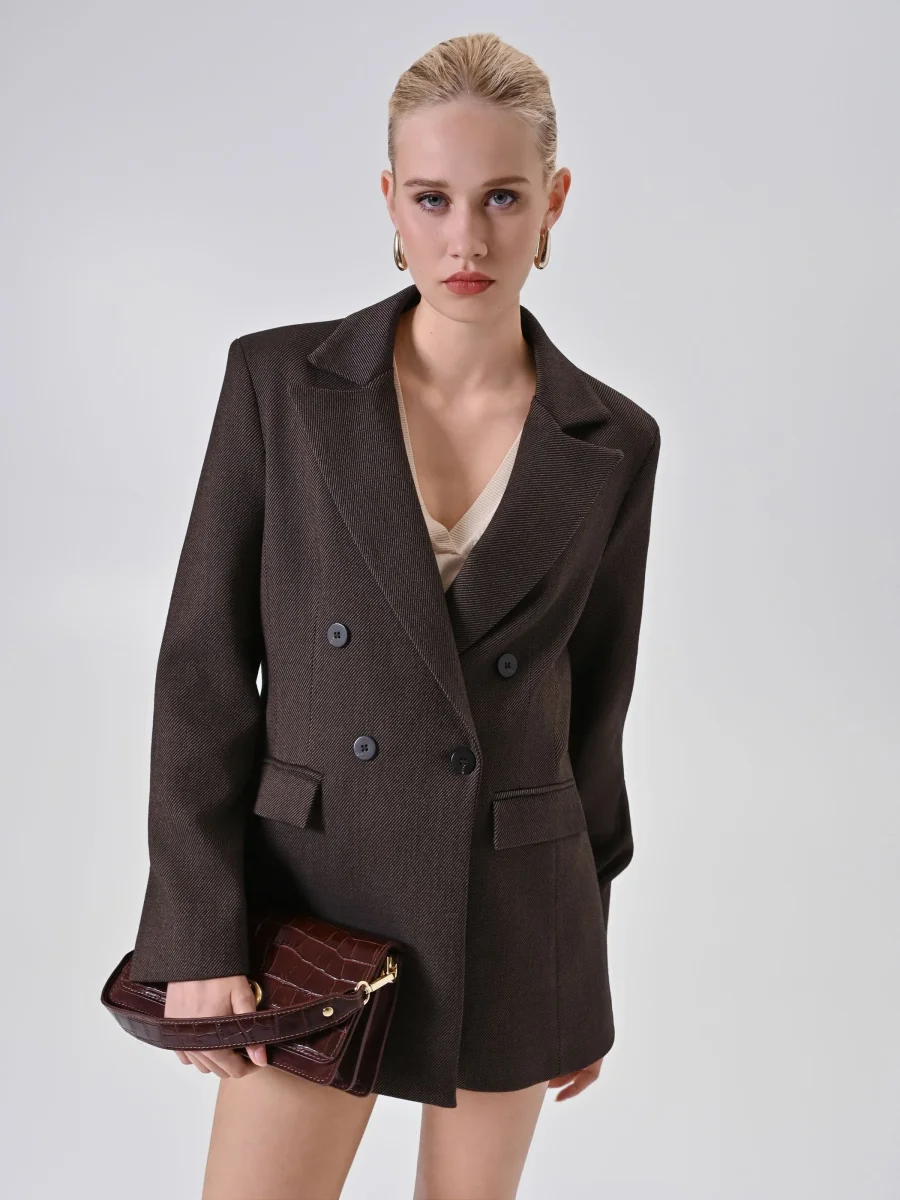Giacca doppiopetto cioccolato in tessuto diagonale – Image 8