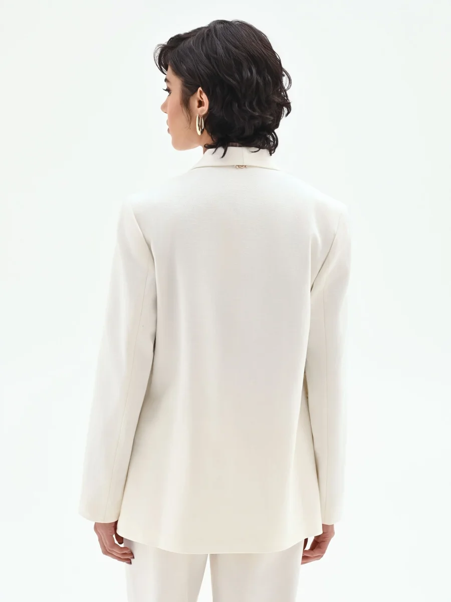 Giacca blazer doppiopetto in misto cotone lyocell bianco – Image 6