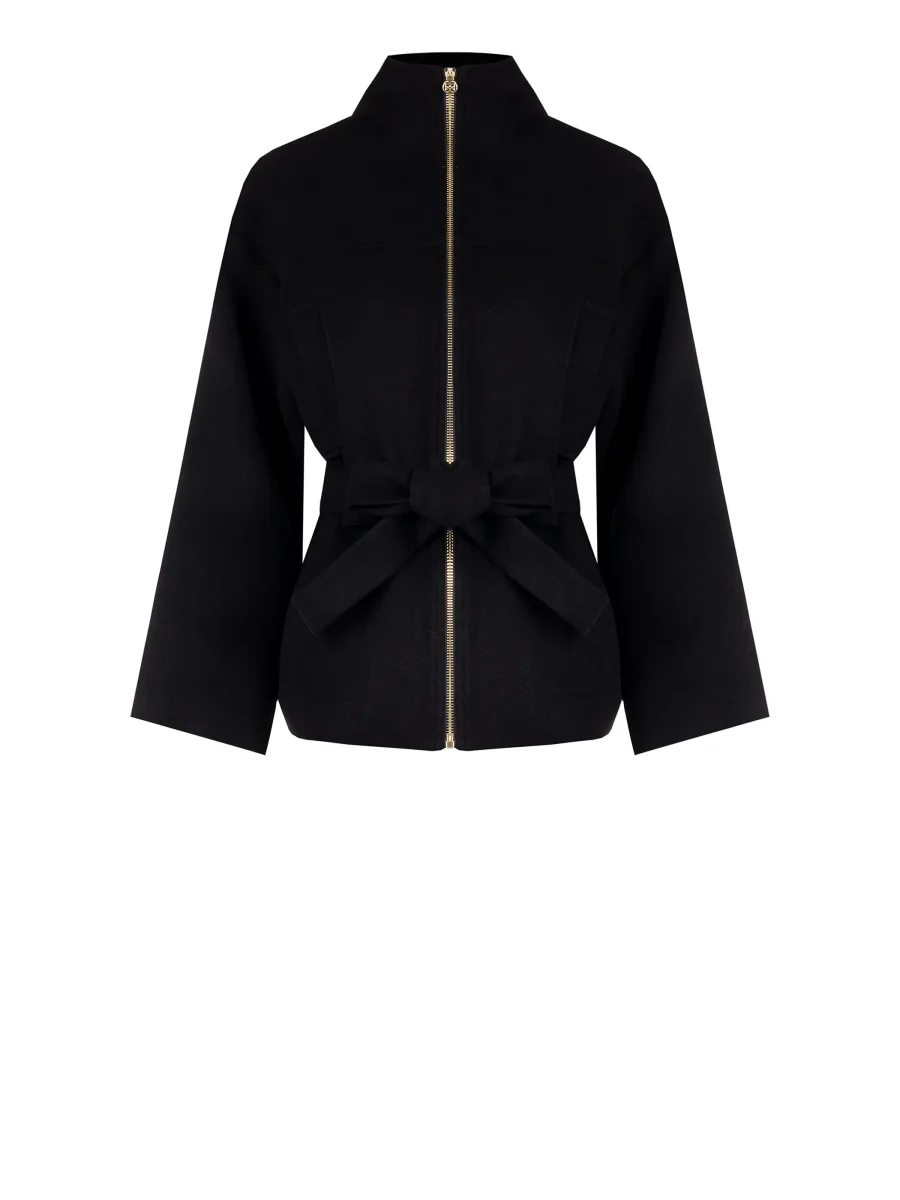 Cappotto Corto Nero con Cintura – Image 7